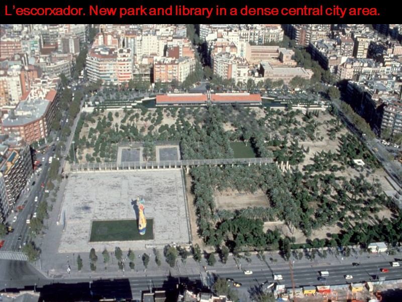 L’escorxador. New park and library in a dense central city area.